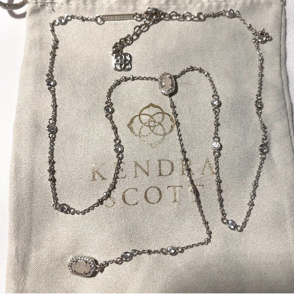 Kendra Scott Claudia Lariat Silver Necklace w/ white stones
